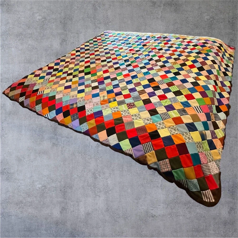 Vintage Unfinished Patchwork Quilt Top 82x80 Multi Color Hand Stitched Square
